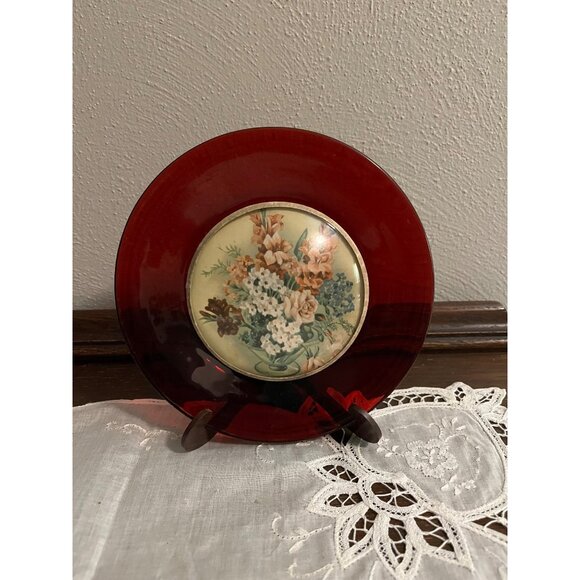 Floral Gladiolus 3D Red Plate Wall Hanging - Picture 1 of 3